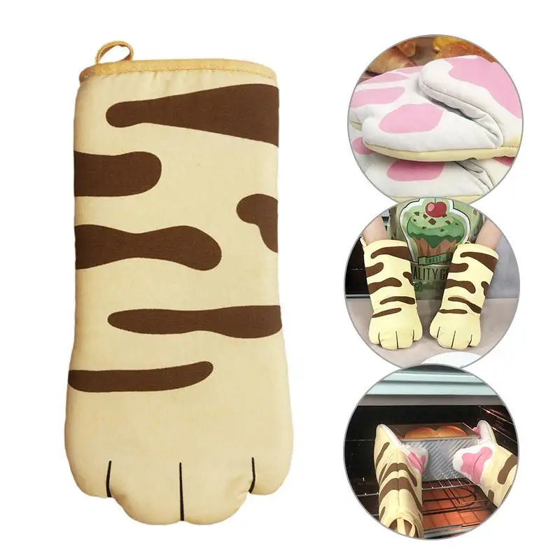 

Oven Mitt Slip Resistant Kitchen Gloves Heat Insulation Cat Paws Gloves Anti Scald Cotton Comfortable Baking Insulation Gloves