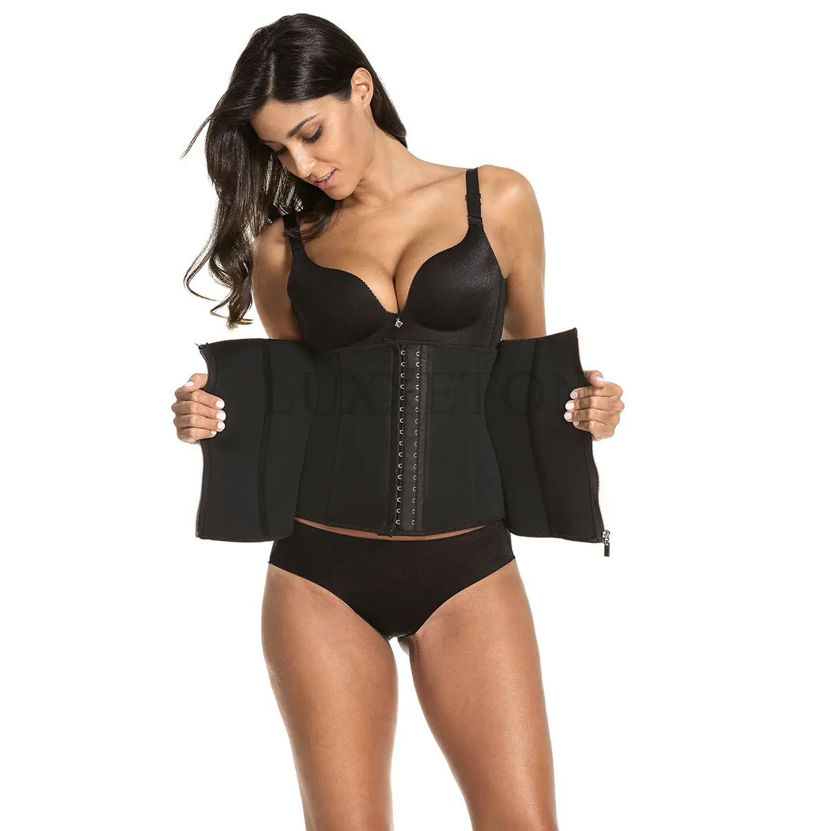 

Women Latex Waist Trainer Body Shaper Corsets with Zipper Cincher Corset Top Slimming Belt Black Shapers Shapewear Body Shaper