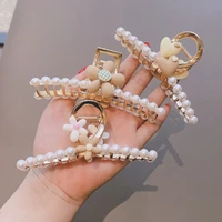 metal flower clips female large pink flower hairpins accessories fashion imitation pearl shark clip head jewelry for girls