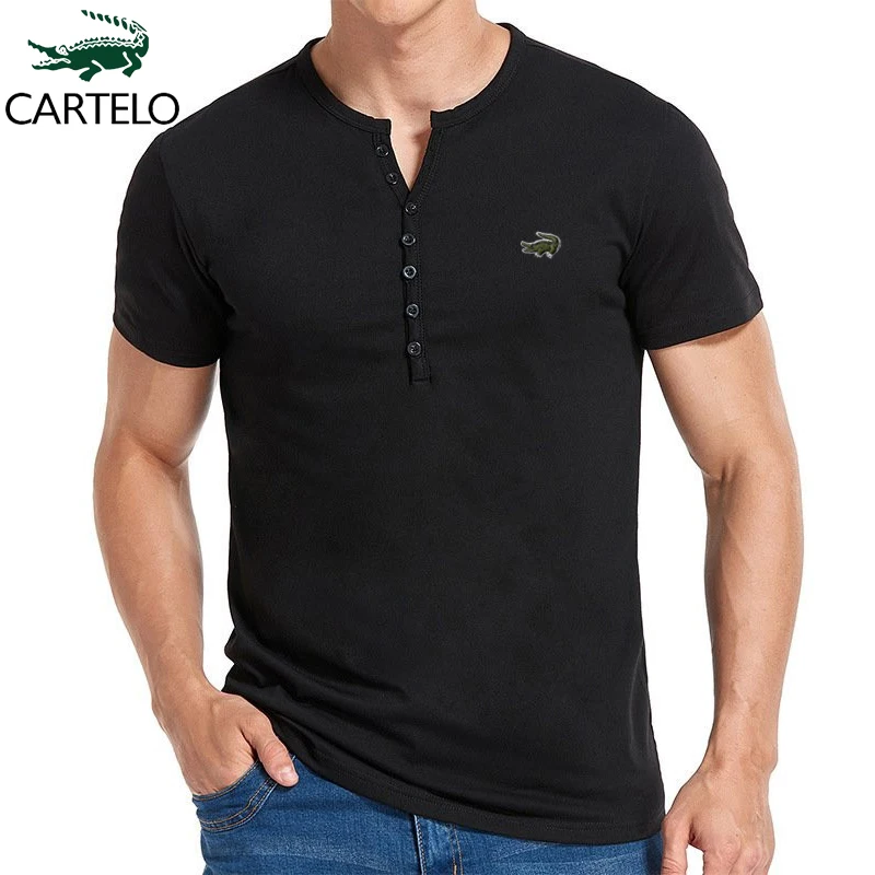 

CARTELO Summer New Men's T-Shirt Sports Casual V-Neck Embroidery Loose Short Sleeves Gym Running Training Breathable T-Shirt