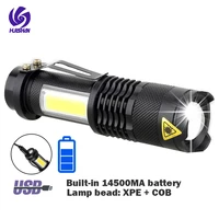 usb mini rechargeable flashlight led waterproof lamp bead with side lamp built in battery lighting fishing camping flashlight