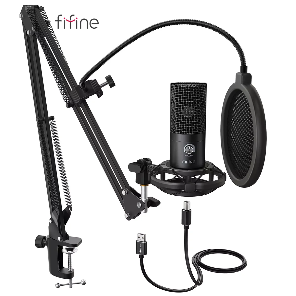 

FIFINE Studio Condenser USB Computer Microphone Kit With Adjustable Scissor Arm Stand Shock Mount for YouTube Voice Overs-T669