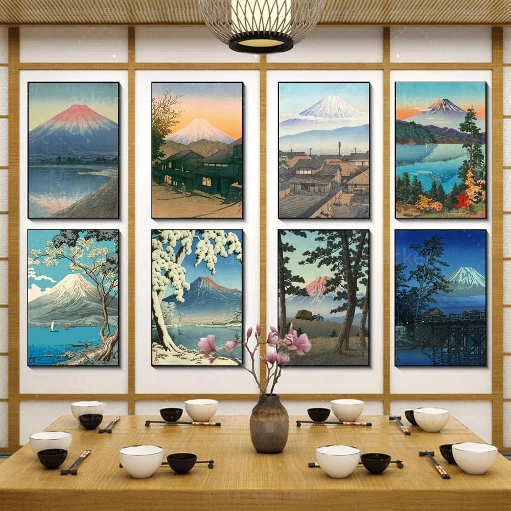 

Japan Snow Mountain Lake Landscape Vintage Decorative Painting Wall Decor Print Poster Living Room Corridor Decoration Picture