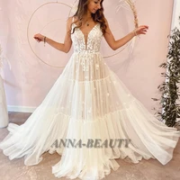 anna bohemian wedding dresses v neck tulle beach spaghetti straps appliques robe de soir%c3%a9e de mariage custom made