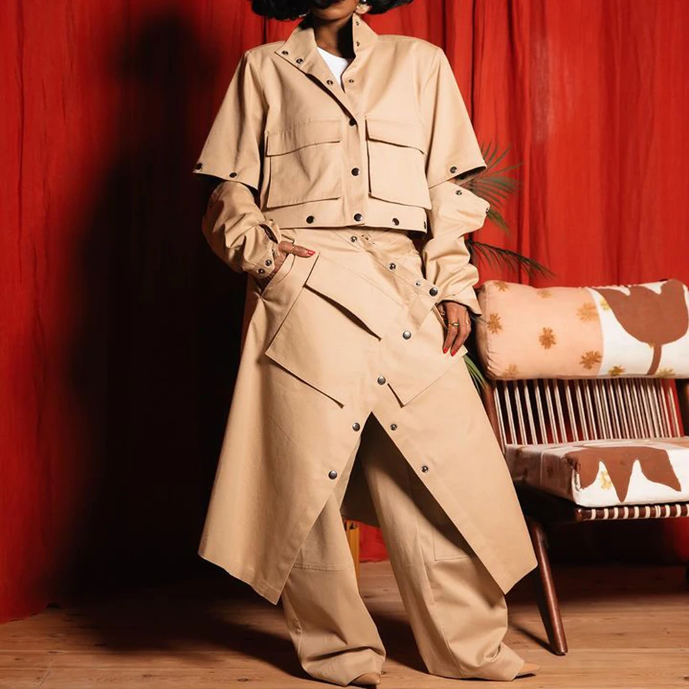 Женский Свободный плащ TWOTWINSTYLE однотонный составного кроя на пуговицах с