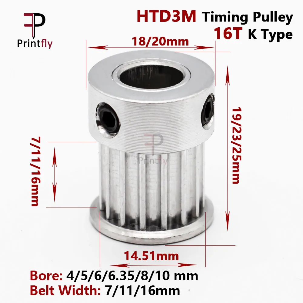 HTD3M 16Teeth Timing Pulley Bore 4/5/6/6.36/8/10mm Belt Width 7/11/16mm Timing Belt 16T  K Type For 6/10/15mm Belt Pitch 3mm