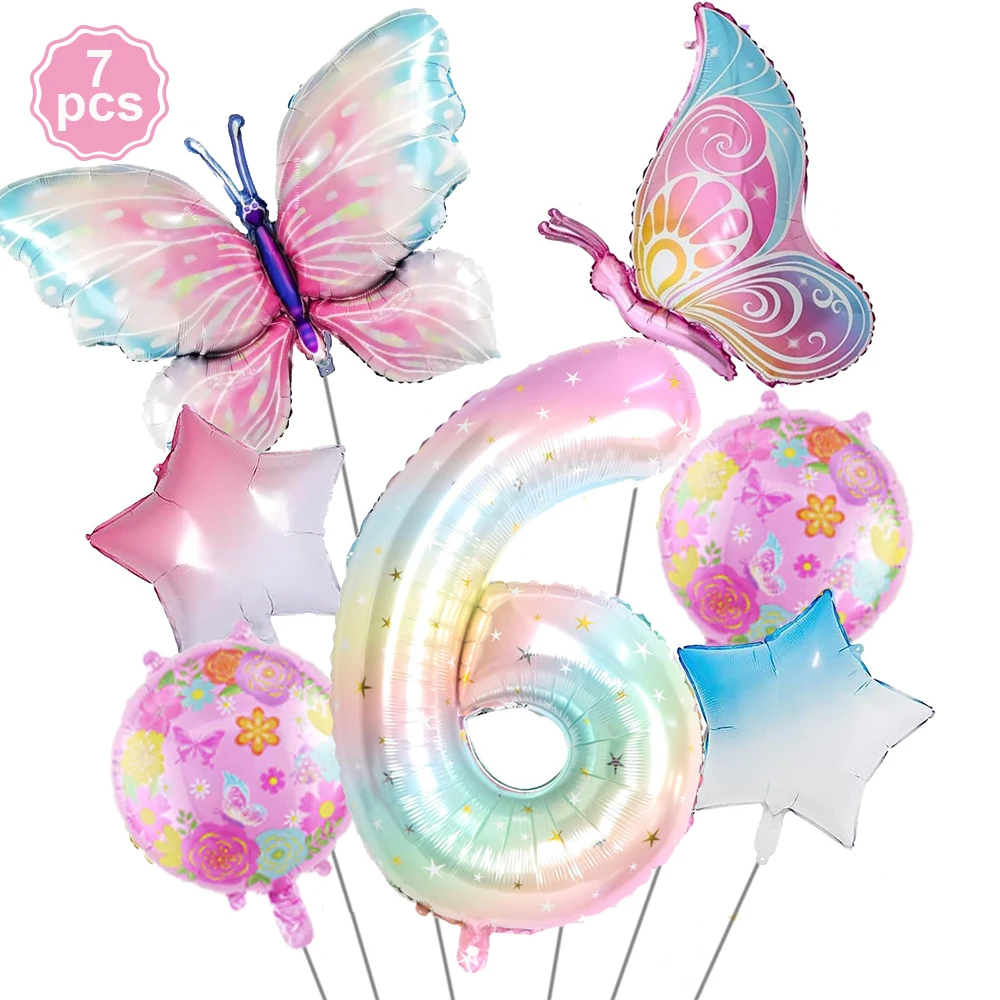 

Набор воздушных шаров-бабочек 7 шт., 40 дюймов, розово-синий, 1-9, фольгированные