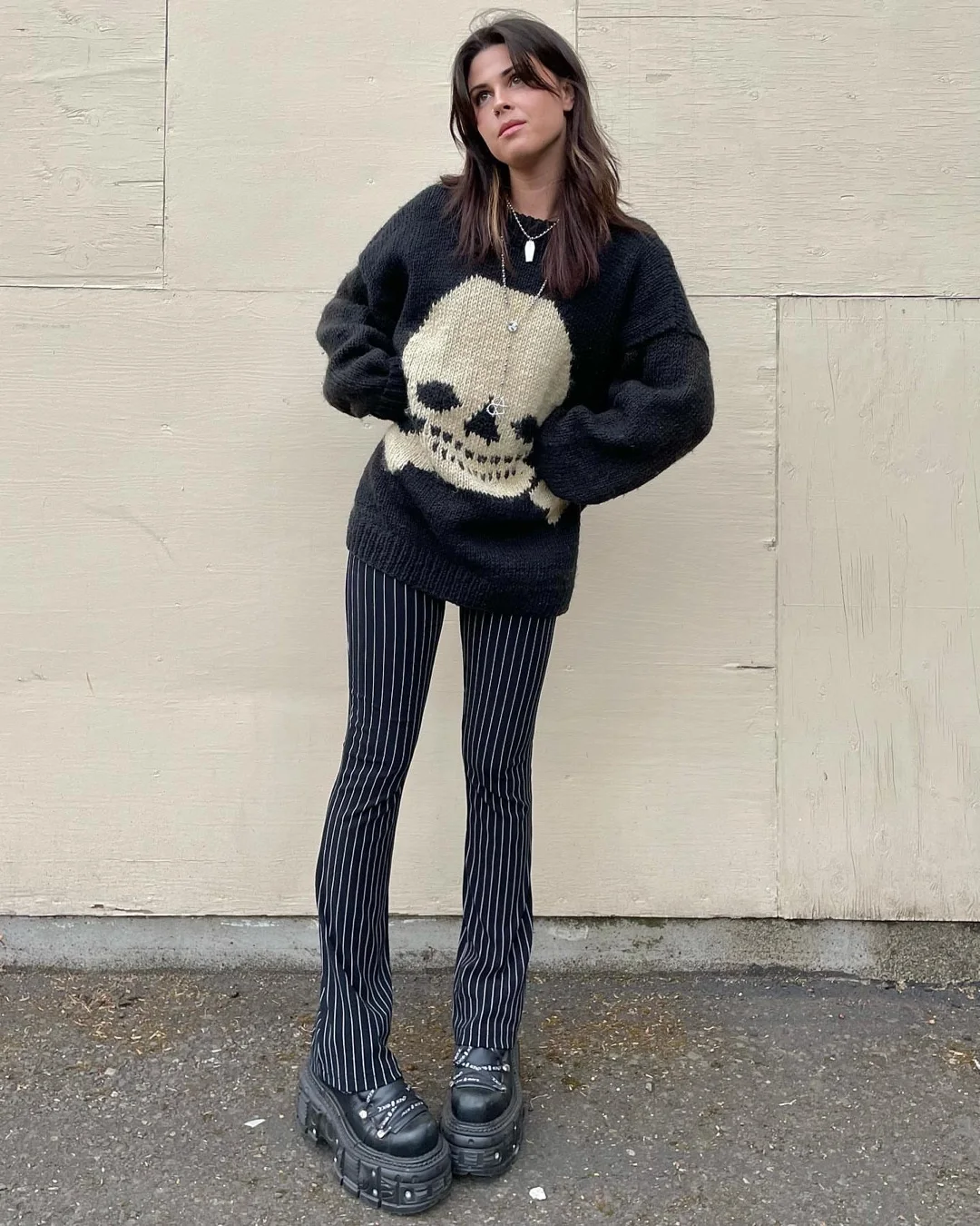 

Women Long Sleeve Sweater Basic Bottoming Skull Pattern Pullover Round Neck Knitwear Tops for Fall Winter