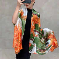 new oil painting silk scarf women designer flower print shawls colorful wrap ladies luxury soft foulard 18090cm