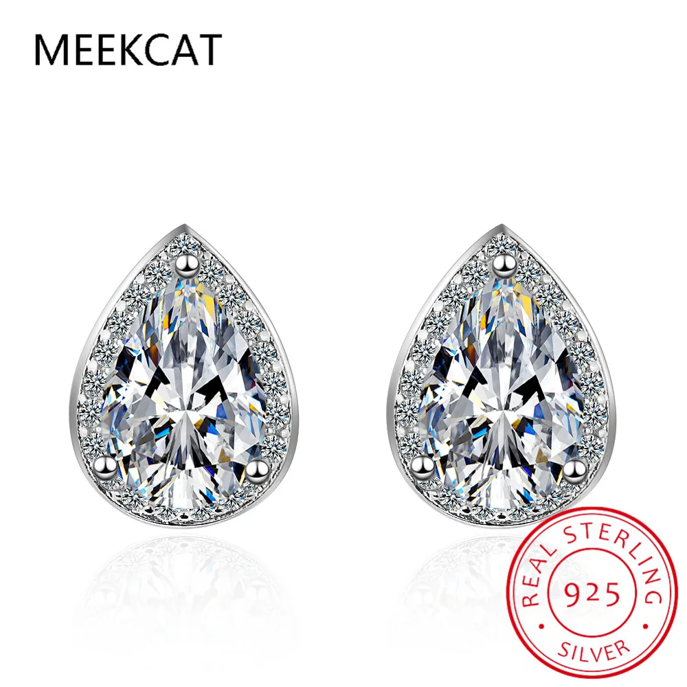 

White Gold Pear Cut 2ct Moissanite Stud Earring for Women Sparkling Water Drop Lab Diamond Earrings Marriage Jewelry S925