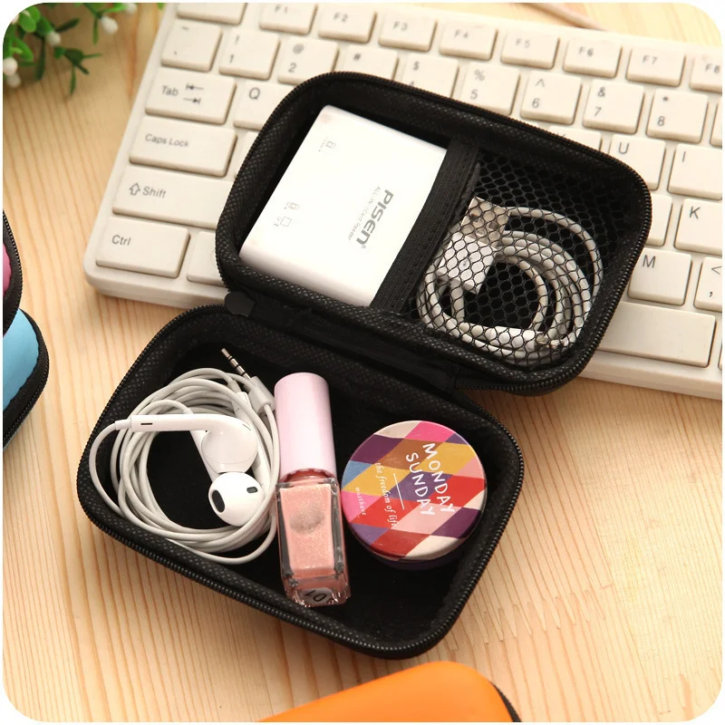 

Mini Zipper Hard Headphone Case PU Leather Earphone Storage Bag Protective Case USB Cable Earbuds Pouch Box Earphone Case