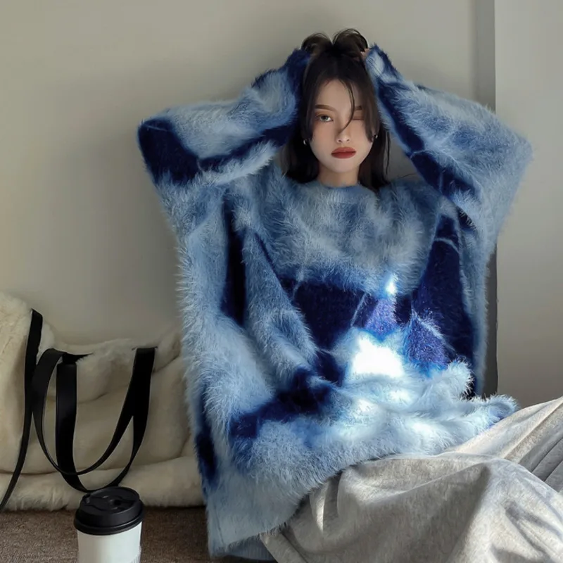 

Women's Sweater Pullover Wind Loose Warm Net Tie Dyed Sweater Top Nuyoah
