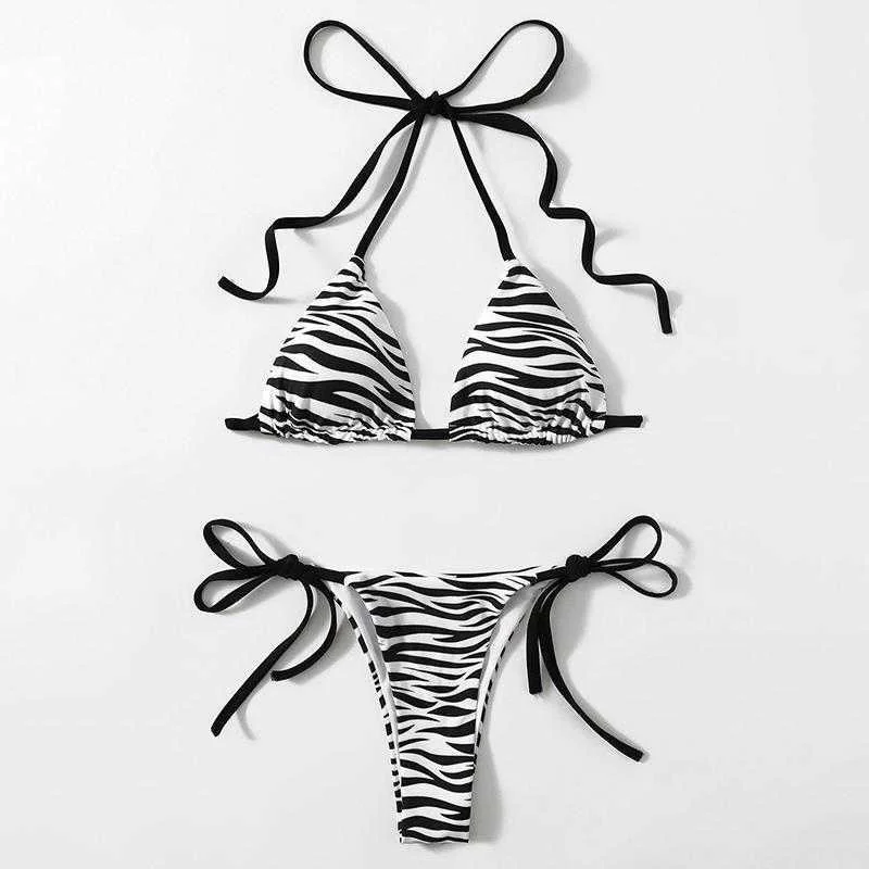 

Striped Sexy Lace Up Split Swimsuit Spring Three Point Two Piece Bikini For Women