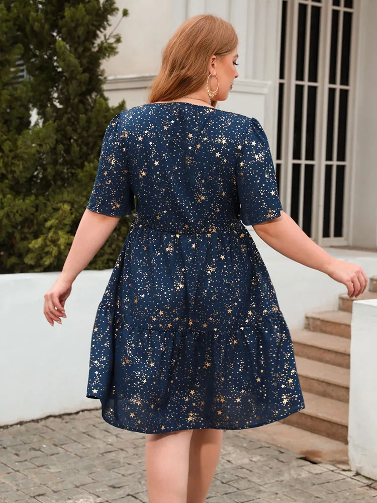 Plus Size Summer Dresses Women 2023 Elegant Square Collar Floral Puff Sleeve Party Dress Casual Ladies Boho Midi Dress Sundress