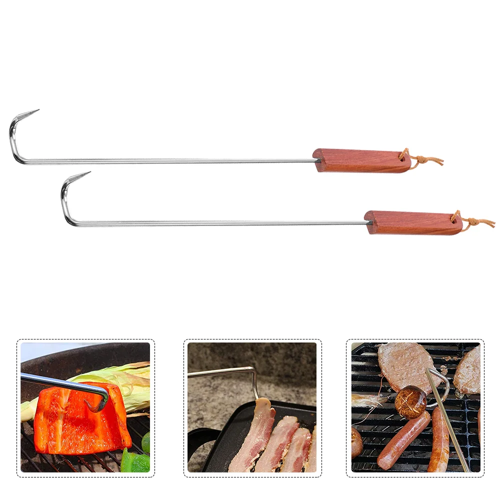

2pcs Barbecue Fork Portable Steak Skewer Roasting Food Fork Holder BBQ Meat Fork