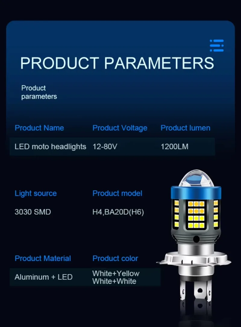 2-цветная белая желтая светодиодная фара для мотоцикла H4 HS1 BA20d P15d13w супер яркий HiLo