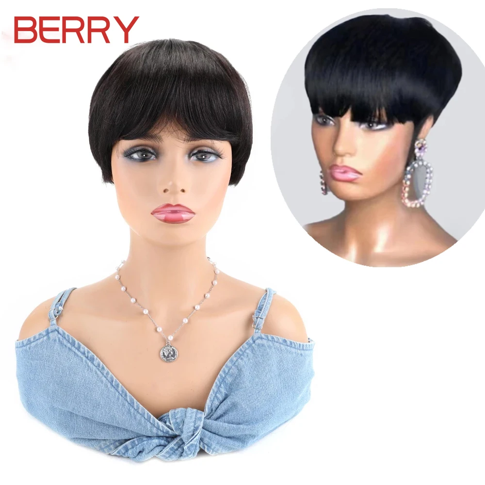 Short Human Hair Wigs for Black Women Straight Remy Brazilian Pixie Cut Hair Wig Full Machine Made Cheap Glueless Human Hair Wig
