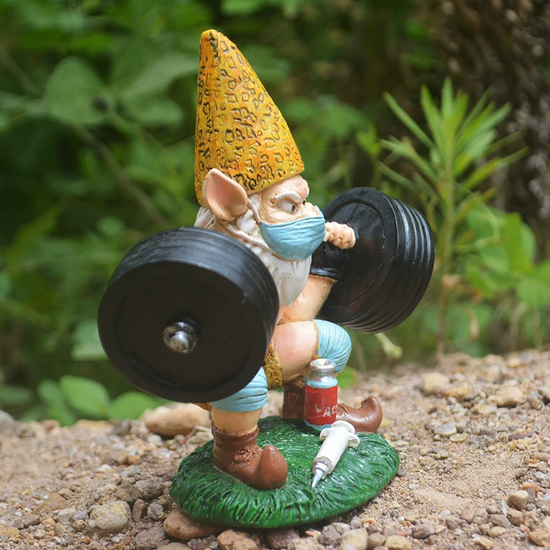 

New Figurine Garden Garden Weightlifting Dwarf Statue Male Novelty Gift Resin Crafts Ornaments Home Decoration Room Decor