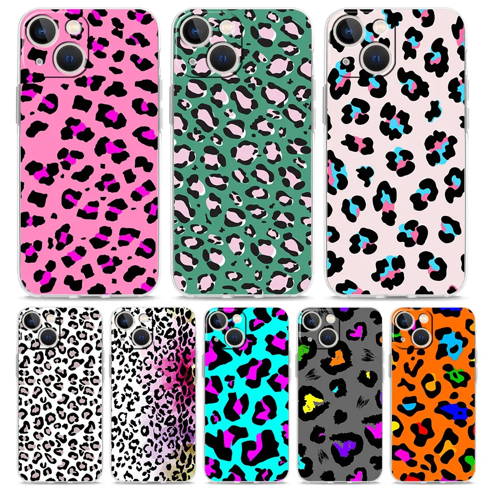 

colour Panther Print Leopard Luxury Transparent Soft Phone Case For iPhone 14 13 12 11 Pro Max XS X XR SE 7 8 Plus Clear Cover