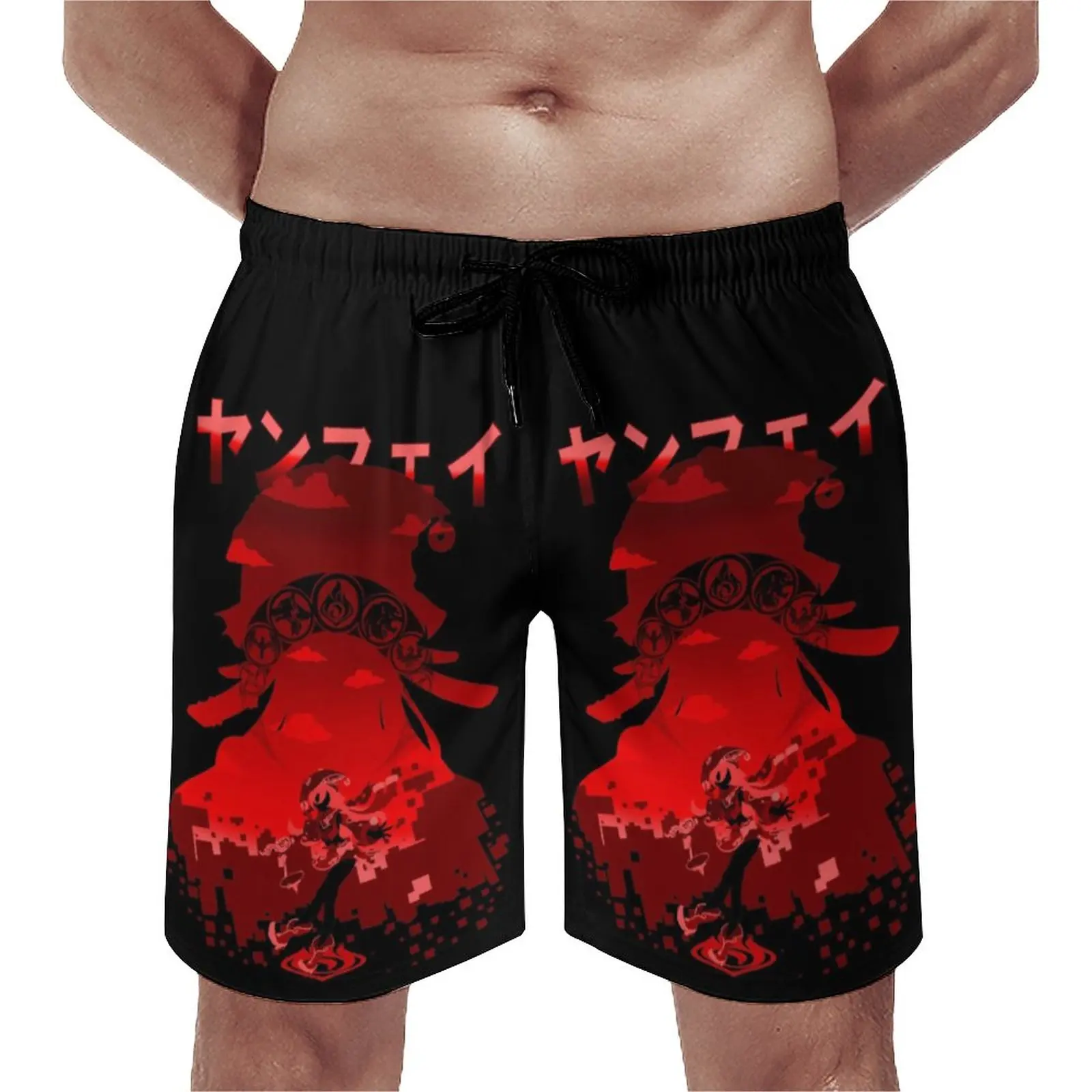 

GENSHIN IMPACT YANFEI Board Shorts Game Pattern Beach Swimming Trunks Polyester Men Swim Trunks