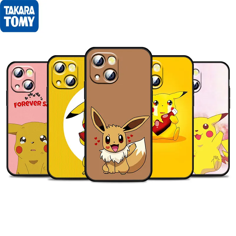 

Cartoon Pikachu Kawaii For Apple iPhone 13 12 11 Pro Max Mini XS Max X XR 6 7 8 Plus 5S SE2020 Soft Black Phone Case Fundas Capa