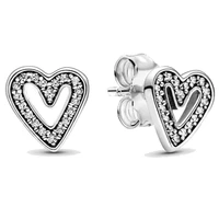 original sparkling freehand heart with crystal stud earrings for women 925 sterling silver wedding gift pandora jewelry