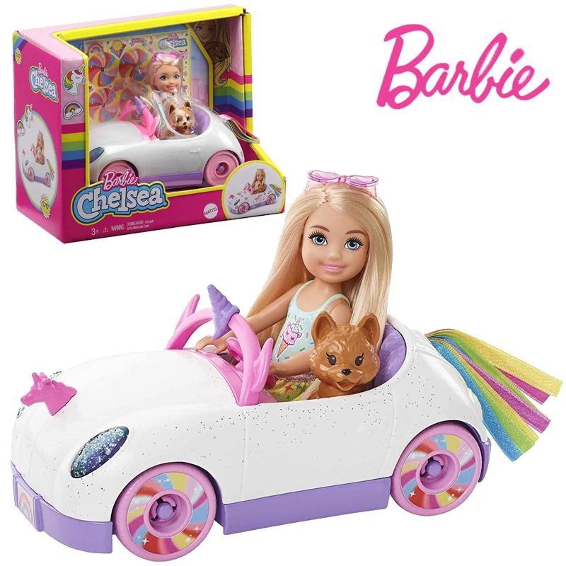

Barbie GXT41 Original Club Chelsea Doll for Girls Rainbow Unicorn Car Cute Pet Puppy Stickers Pop Accessories Toy Bonecas Gift