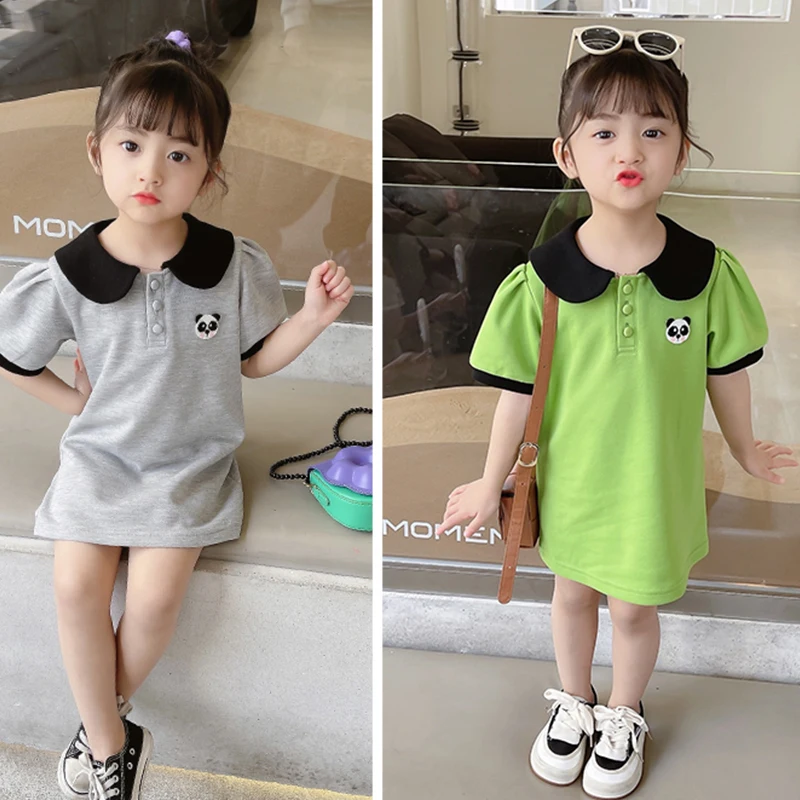

Toddler Baby Kids Toddler Girl Dress Panda Casual T Dresses Birthday Party Dress Cotton Babe Short Sleeve Clothes Summer 2022