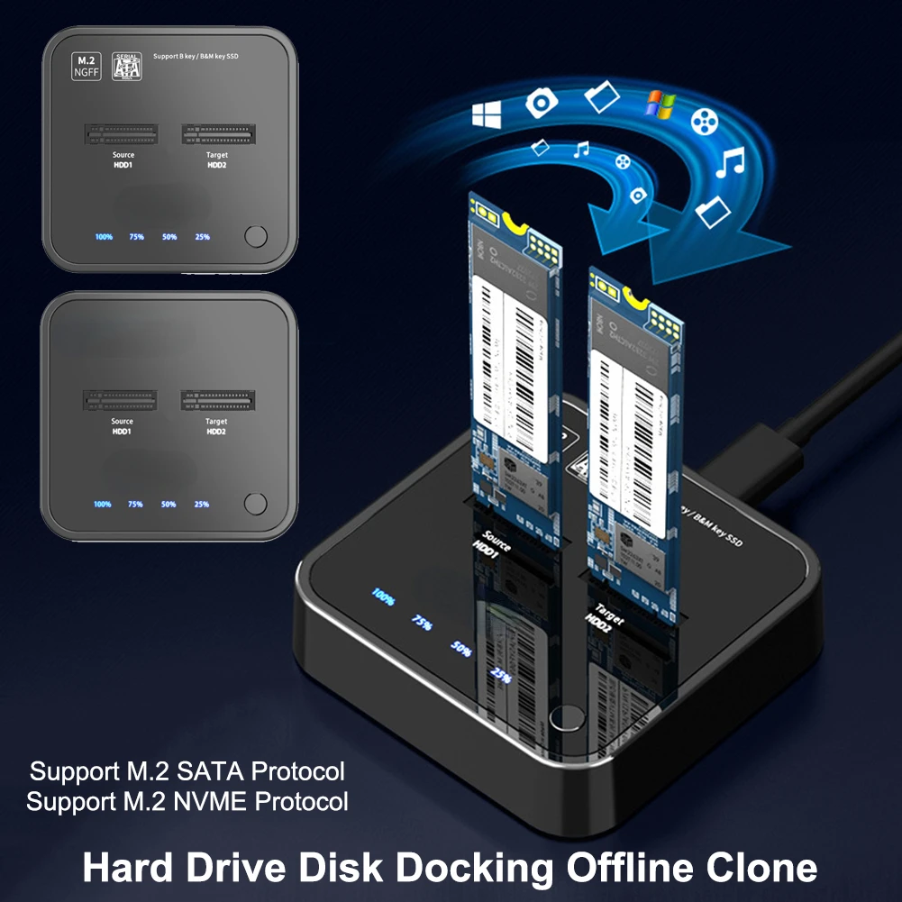 

NEW K3016 USB 3.1 Type C to M.2 NVMe/SATA Dual Bay External Hard Drive Docking Station with Offline Clone for M2 SSD 2TB