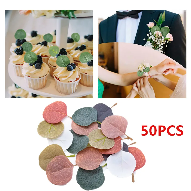 

50Pcs Eucalyptus Leaves Wedding Decorative Flowers Wreaths Birthday Ornament Christmas Decorations for Home Artificial Plants
