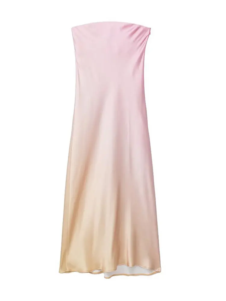 

Women Fashion Gradient Strapless Satin Dress Summer Sexy Sleeveless Backless Maxi Dresses Lady Elegant Party Evening Vestidos