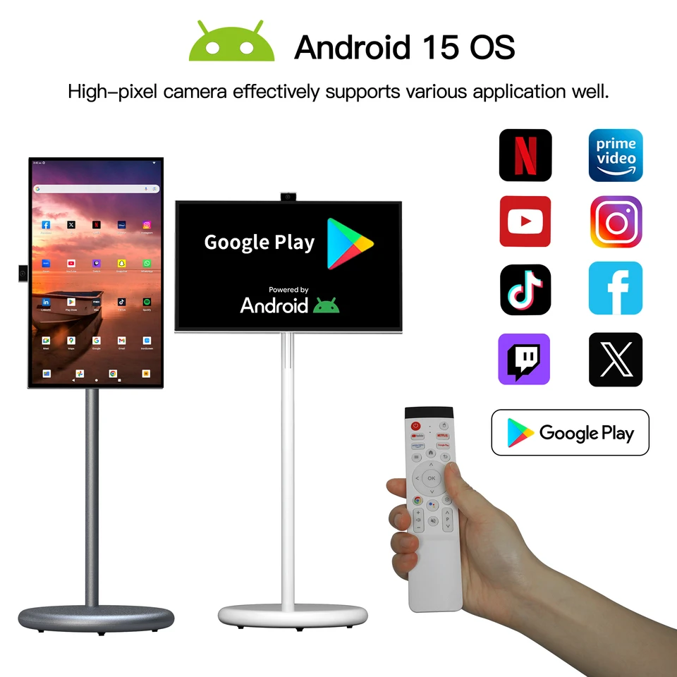 Интерактивная LED-панель серебристо-серого цвета, перезаряжаемая, умная цифровая вывеска, 1080P HD, Wi-Fi, портативный 27-дюймовый передвижной дисплей на колесах (art.: 3920dbb8b8bbf) - 3920dbb8b8bbf