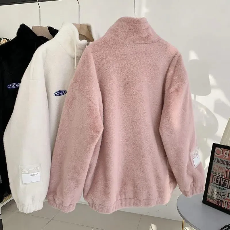 Imitation Wrasse Rabbit Hair Female Lamb Plush Velvet Coat Plus Velvet Han Edition Relaxed Joker With Thick Winter 2023