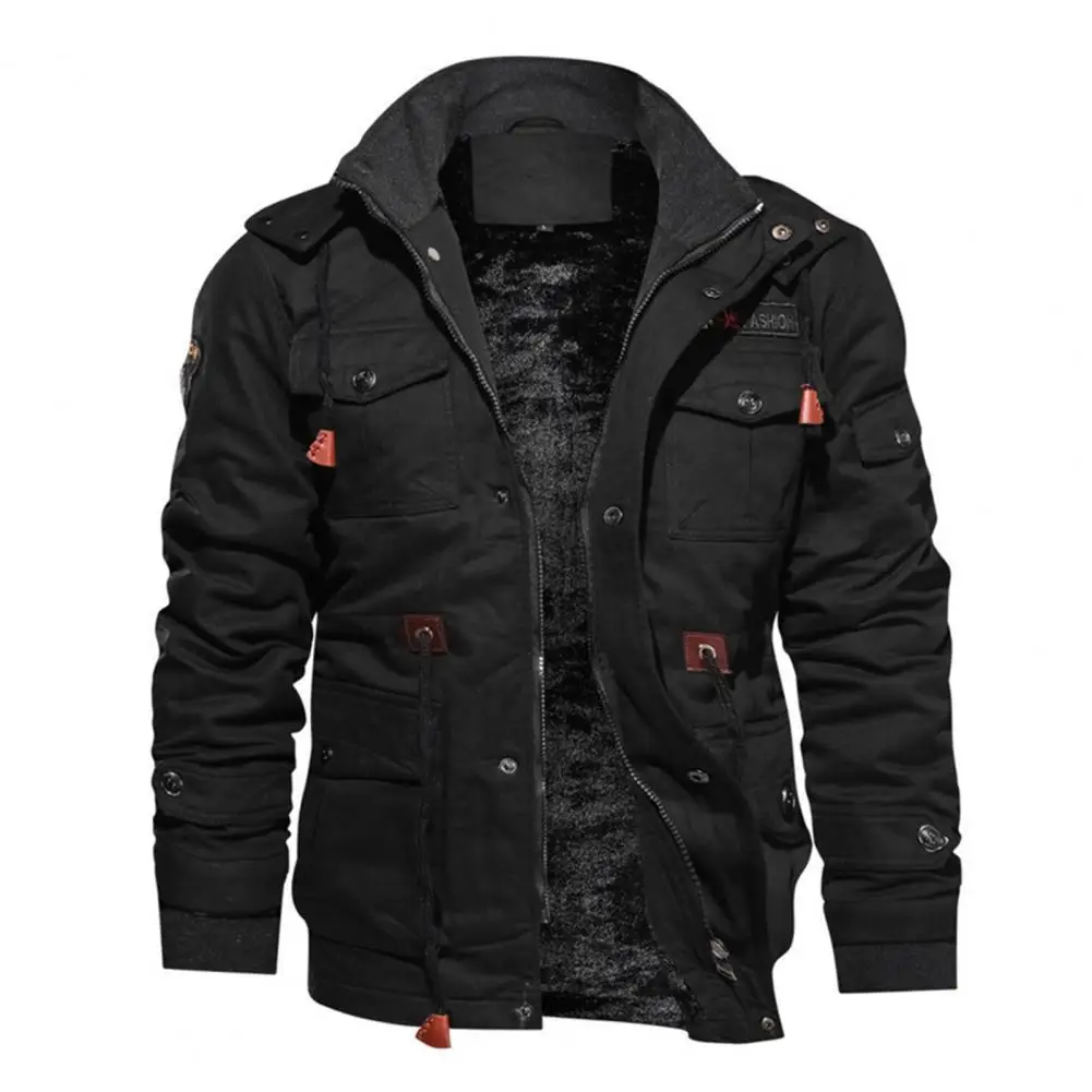 

Men's Winter Fleece Inner Jacket Coats Men Plush Lining Multi Pockets Windproof Zipper Hoodie jaquetas masculina inverno