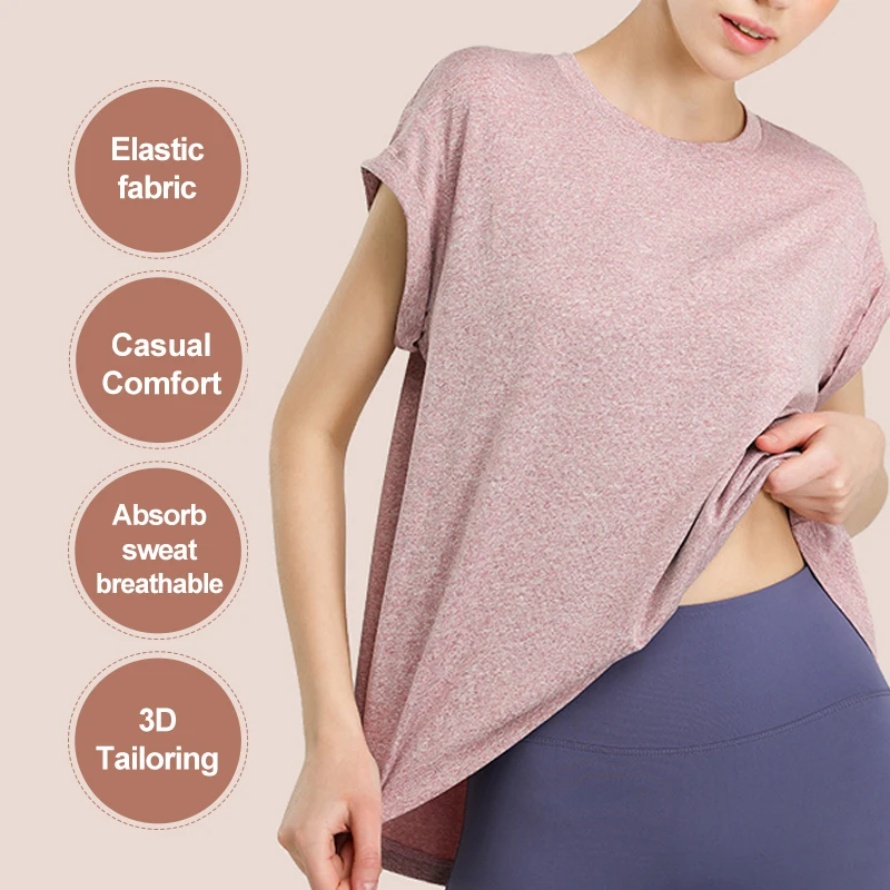 Women's Yoga Short Sleeve Fitness Sports Running Split Back Elastic Tank Top