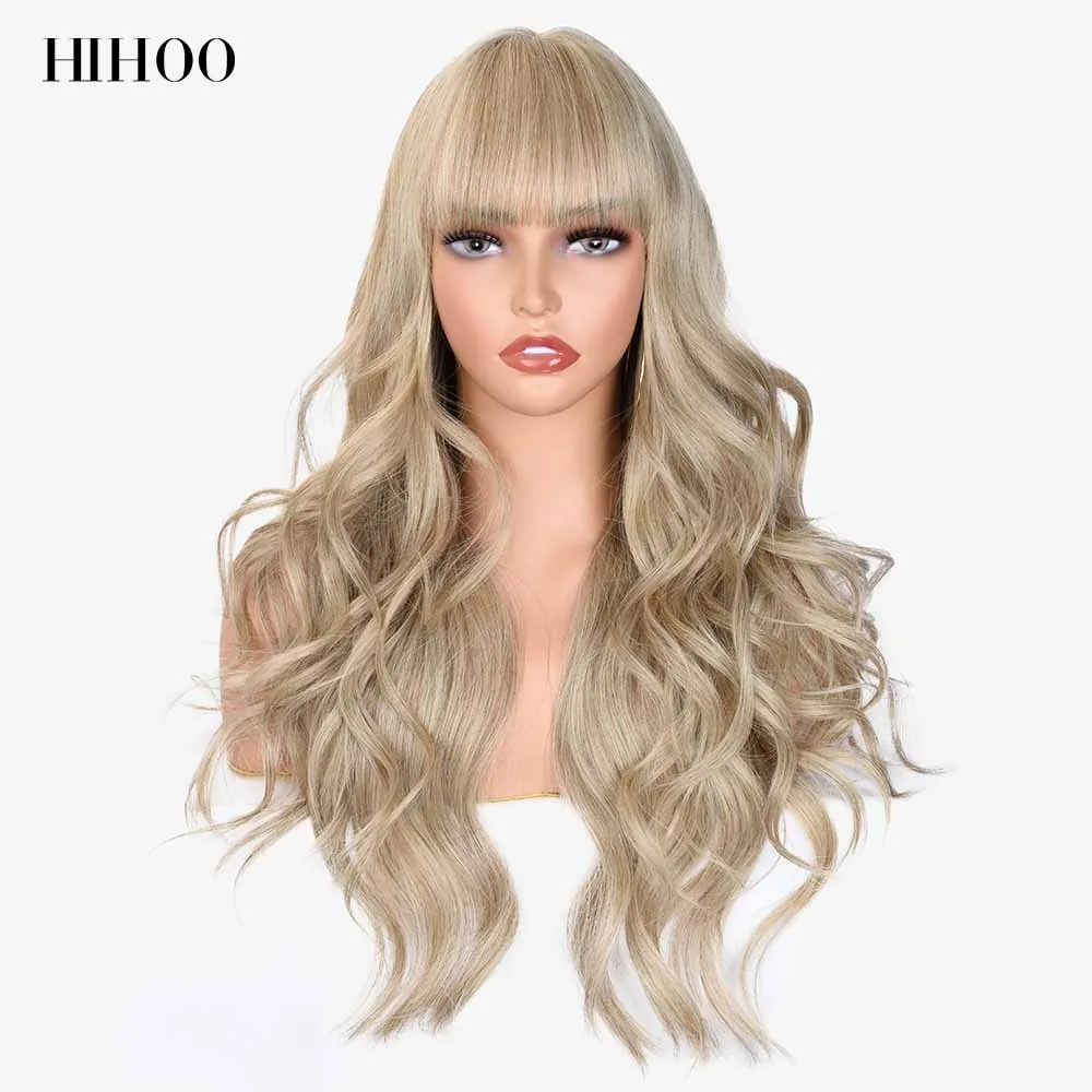 Brown Light Blonde Wig Platinum Long Wavy Hair Wig Cosplay  Lolita Natural Heat Resistant Synthetic Wig for Women