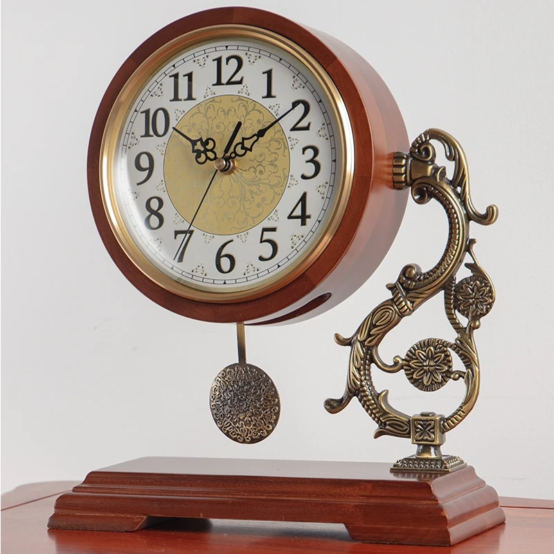 

Vintage Solid Wood Music Clock Clock In The Living Room Table Clock Creative Home Decoration Decoration European Table Watch