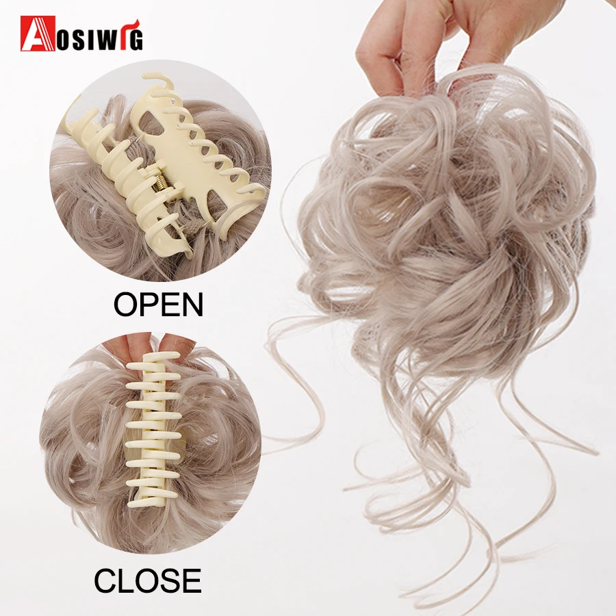 AOSIWIG Synthetic Curly Bun Messy Claw Chignon Clip Hair Bun Curly Wig Clip in Hair Tail Extension For Women images - 6