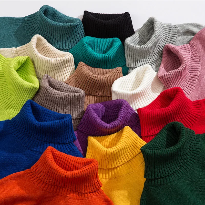 

Свитер с воротником-хомутом для мужчин и женщин, однотонный вязаный свободный свитер в Корейском стиле, повседневный теплый пуловер, Осень-зима