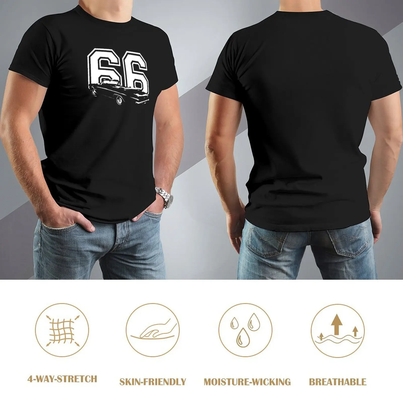 Темная футболка CHEVY IMPALA SS 1966 года с возможностью заднего вида