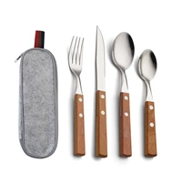 portable dinnerware set high quality 304 stainless steel knife fork spoon zero waste travel cutlery set with bag zero waste