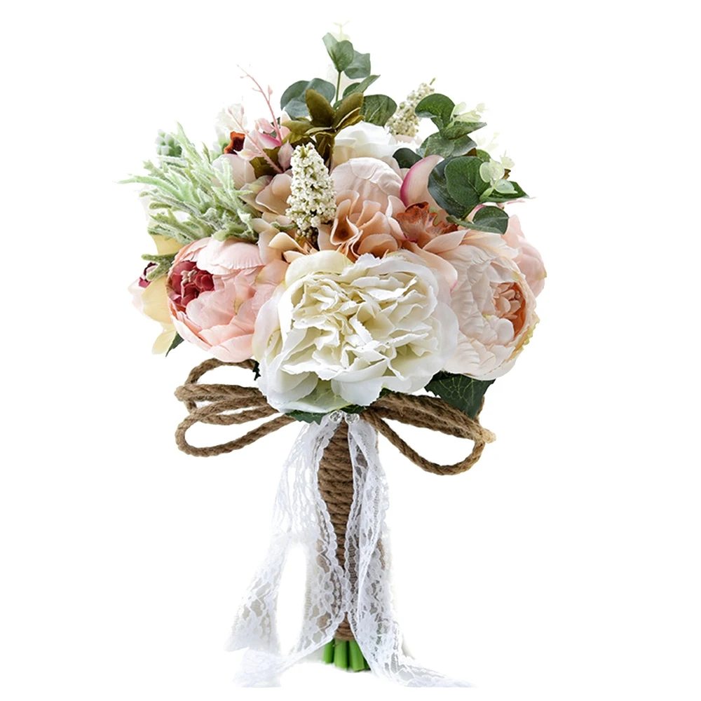 

Artificial Peony Rose Flower Bouquet for Bride Bridesmaid Handmade Wedding Bouquet Silk Bridal Bouquet Holding Flower