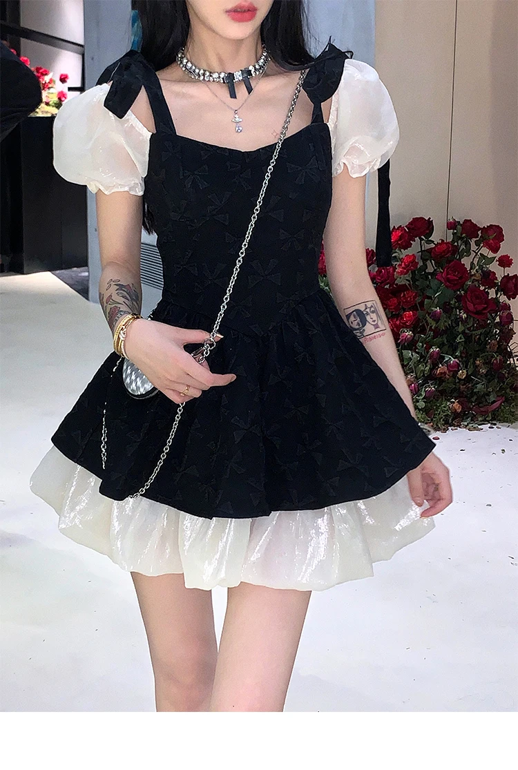 

Summer Patchwork Kawaii Dress Women Sexy Elegant Party Mini Dresses Female Casual Korean Fashion Vintage Sweet Dress 2022 New