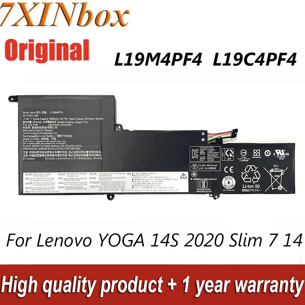 

7XINbox L19M4PF4 L19C4PF4 15,36 V 3960mAh 60.7Wh Аккумулятор для ноутбука Lenovo YOGA 14 s 2020 14sARE 2020 S750-14 7-14ARE Series
