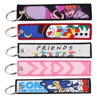 anime chainsaw men key tag embroidery key fobs holder key chain for motorcycles key ring accessories cute christmas gifts