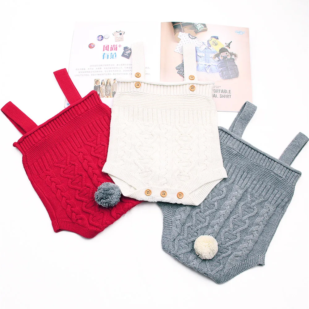 

Милые модные комбинезоны в стиле INS для новорожденных младенцев вязаный свитер на бретельках боди с хвостом и шариками Одежда для мальчиков...