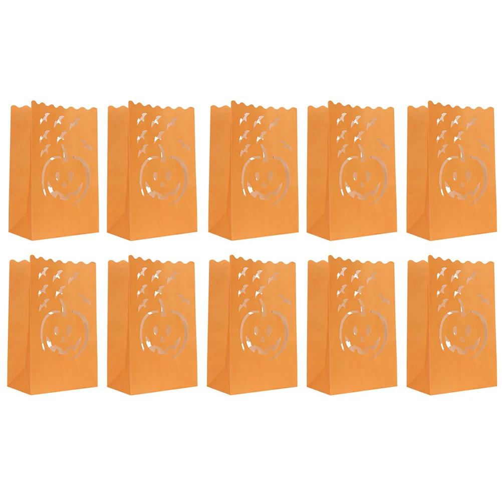 

10Pcs Luminary Bags Pumpkin Paper Bags Candle Bags Luminary Lantern Bags