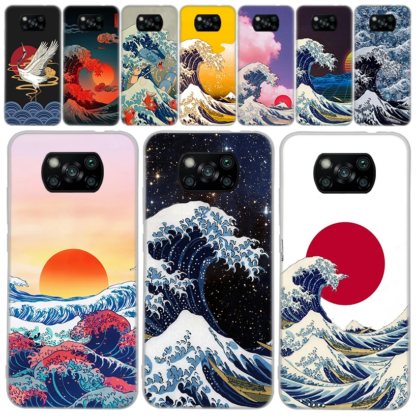 Japanese Style Wave Art Phone Case for Xiaomi Poco X3 X4 Nfc M3 M2 M4 Pro F3 F2 F1 Mi Note 10 Lite A3 A2 A1 CC9E GT Silicon Cove