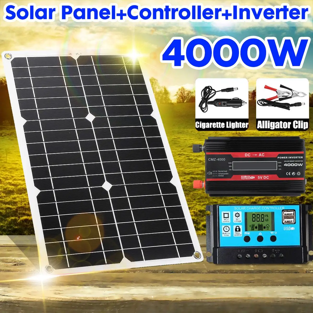 

110V/220V Solar Power System 20W Solar Panel Battery Charger 4000W Solar Inverter Complete Kit Solar Controller 30A/40A/50A/60A