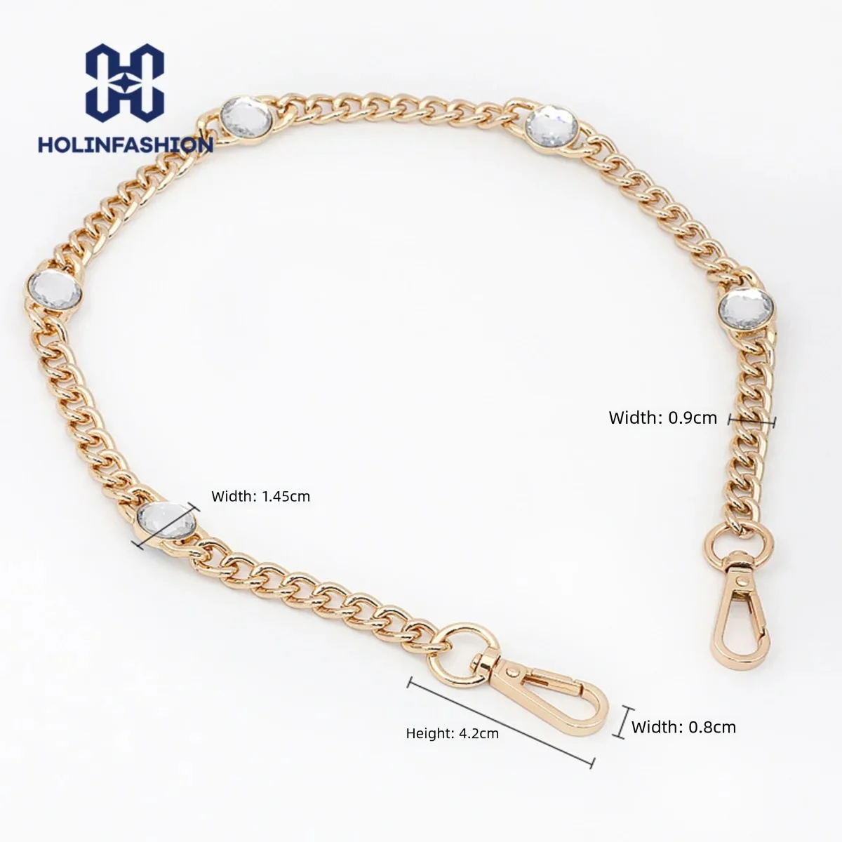 Фото HOLINFASHION Сменная цепочка с кристаллами и драгоценными камнями, маленькая квадратная цепочка с кристаллами для сумки Miu, цепочка для ношения на плече или через плечо. №2